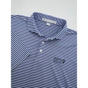 Holderness Bourne Tailored Fit Short Sleeve Golf‎ Polo Shirt Men L Blue Striped